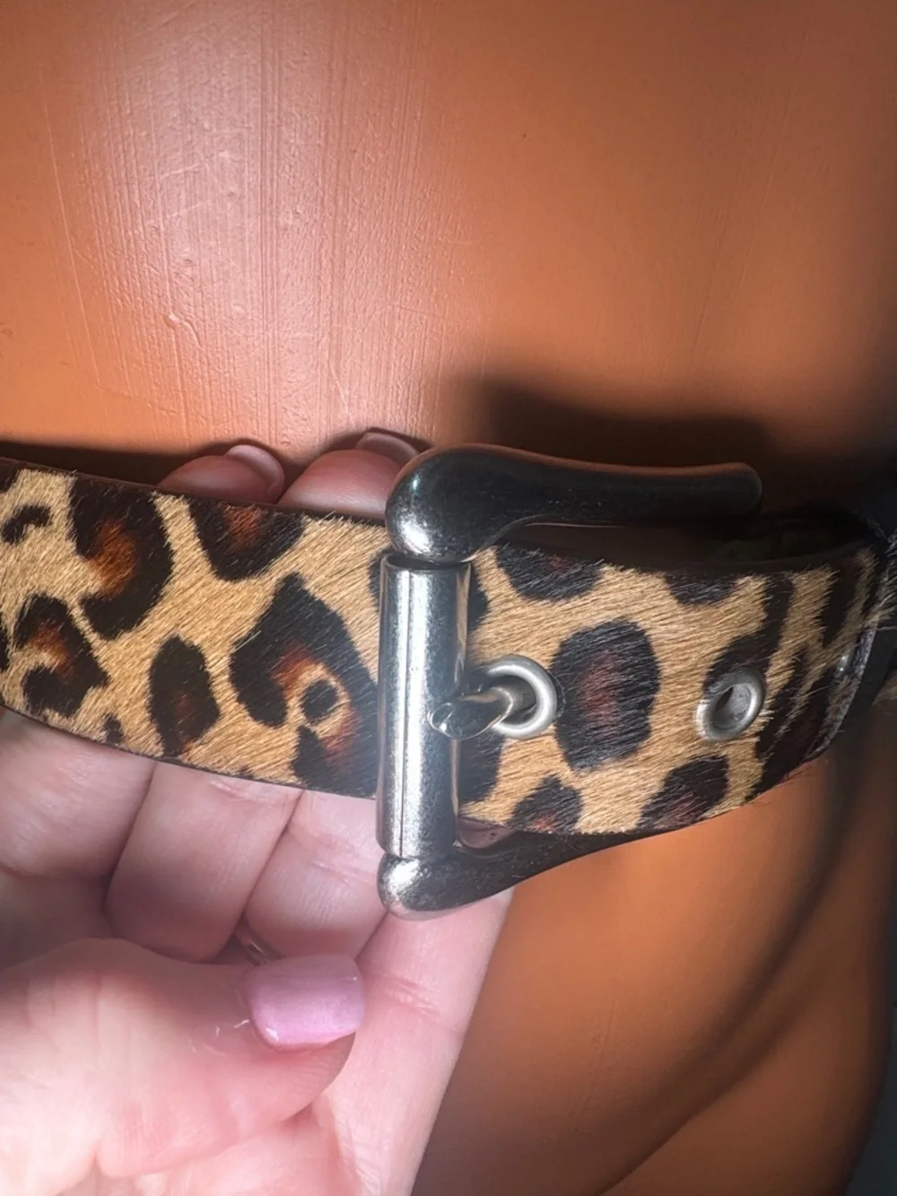 NINE WEST Cow Hair Leather Belt with Leopard Print $100 NWOT KL